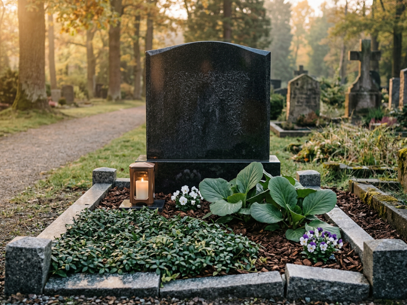 Urnengrab nach der Pflege — frisch bepflanzt und gepflegt