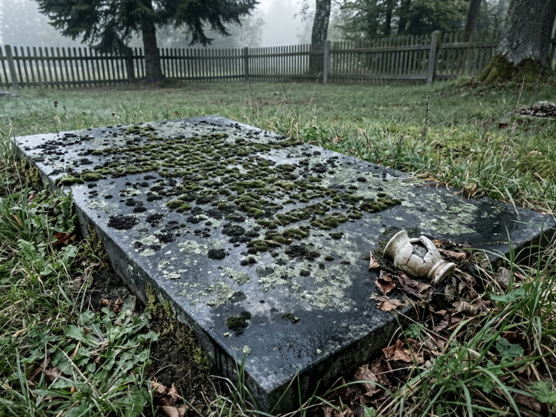 Liegestein vor der Pflege — verwittert und verwachsen